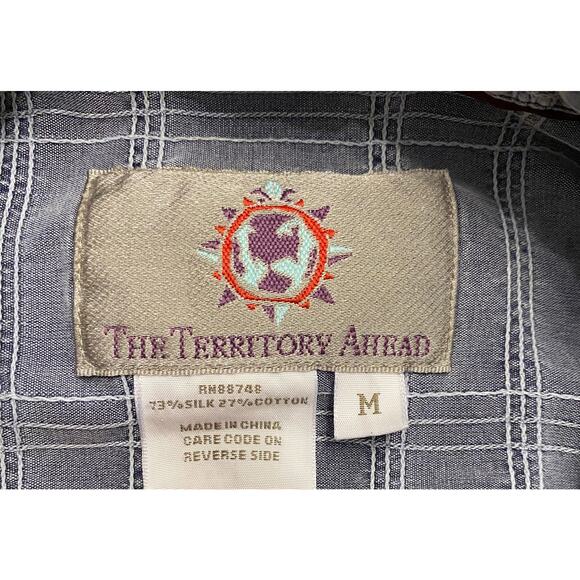 The Territory Ahead Blue Gray Textured Plaid Silk Cotton Shirt Men’s M Classic - Picture 4 of 9